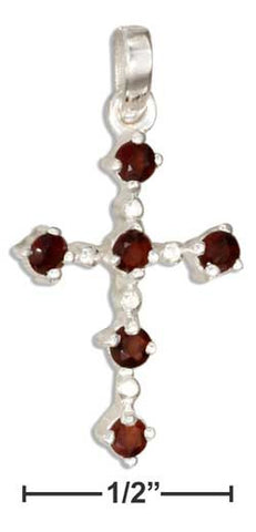 sterling silver cross pendant with dark red glass