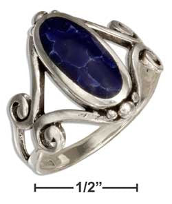 sterling silver oval simulated sodalite ring with open scroll designs