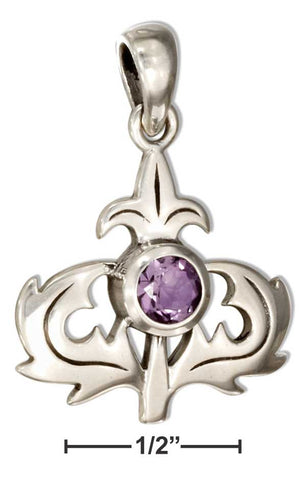 Sterling silver Scottish thistle pendant with amethyst