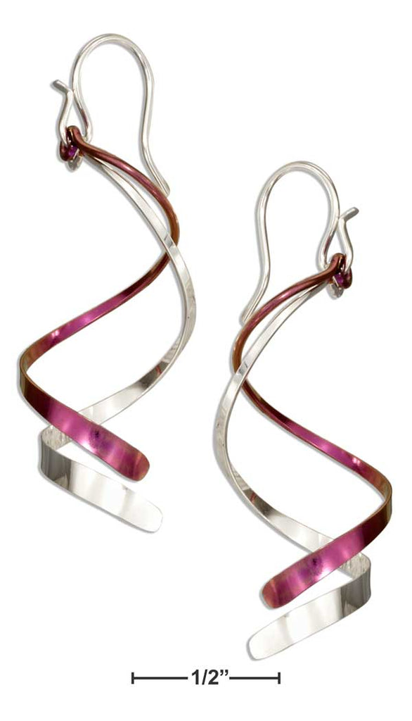 Sterling Silver & Pink Rose Niobium Double Corkscrew Spiral Earrings