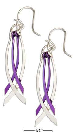 Sterling Silver & Purple Niobium Multi Curved Dangle Earrings