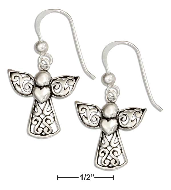 Sterling Silver Filigree Angel Earrings With Heart