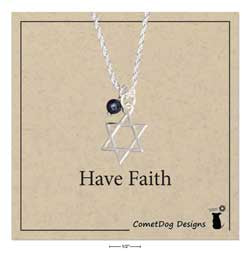 Sterling Silver Jewish Star Of David Pendant Necklace W/Dark Blue Swarovski Bead