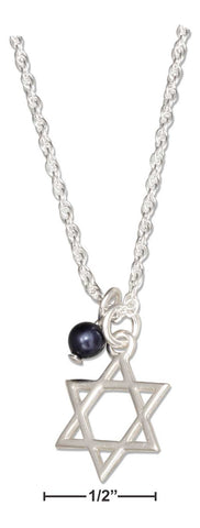 Sterling Silver Jewish Star Of David Pendant Necklace W/Dark Blue Swarovski Bead
