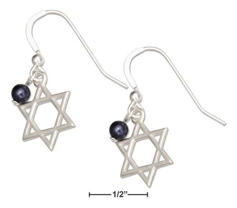 Sterling Silver Jewish Star Of David Earrings W/Dark Blue Swarovski Bead