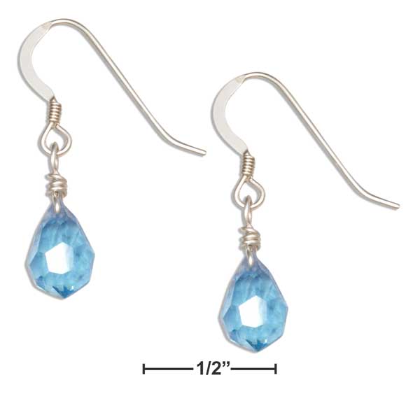 Sterling Silver Ocean Blue December Birthstone Faceted Pear Crystal Dangle Earrings