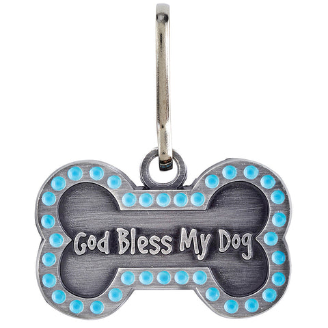God Bless My Dog Bone Pet Medal Blue