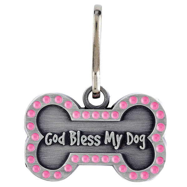 God Bless My Dog Bone Pet Medal Pink