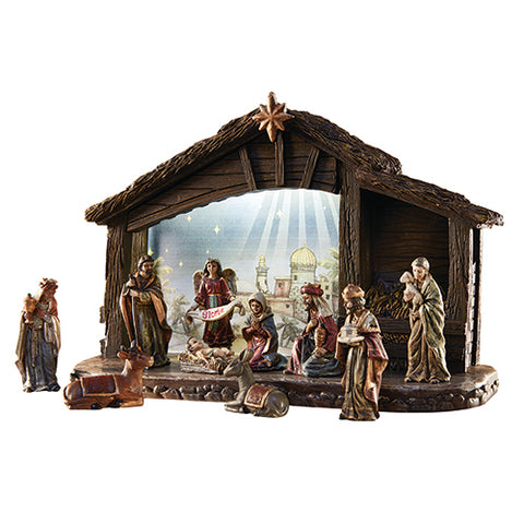 Nativity Set With 8" Lighted Stable