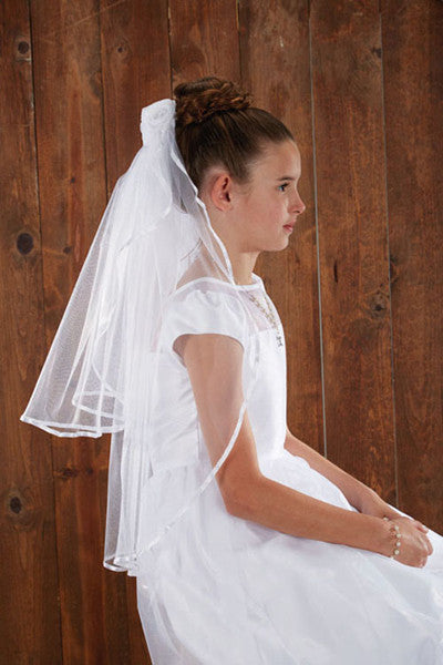 Satin/Sheer rosebuds w/haircomb First Communion veil