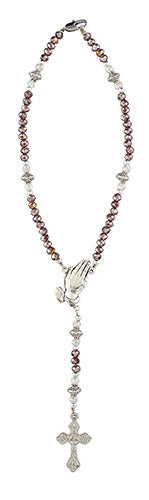Praying Hands Amethyst Aurora Borealis Crystal Auto Rosary