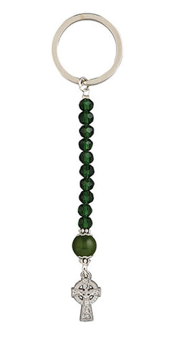 Celtic Crucifix - Green Crystal Rosary Key Chain