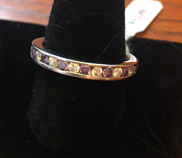 Sterling silver 3MM cubic zirconia february purple eternity band