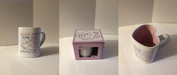Heart-shaped word art mug "Mom" 